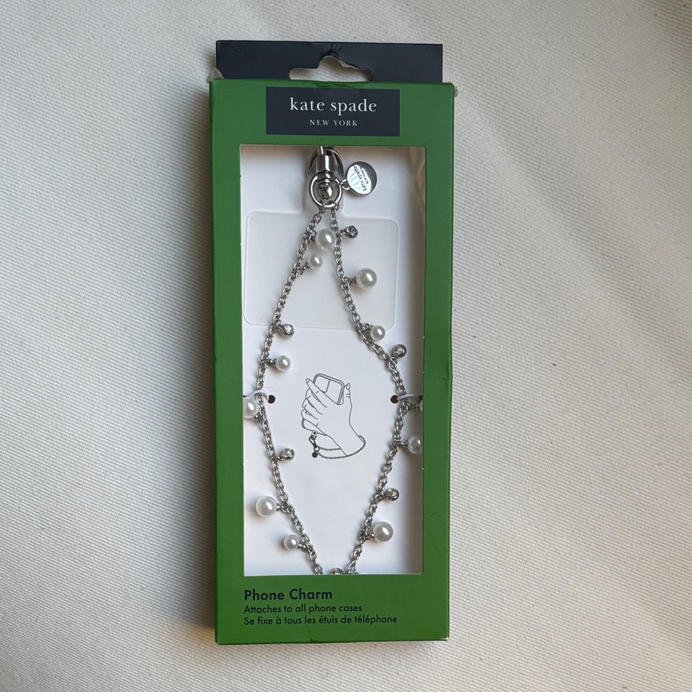 kate spade Silver Pearl Chain Phone Charm